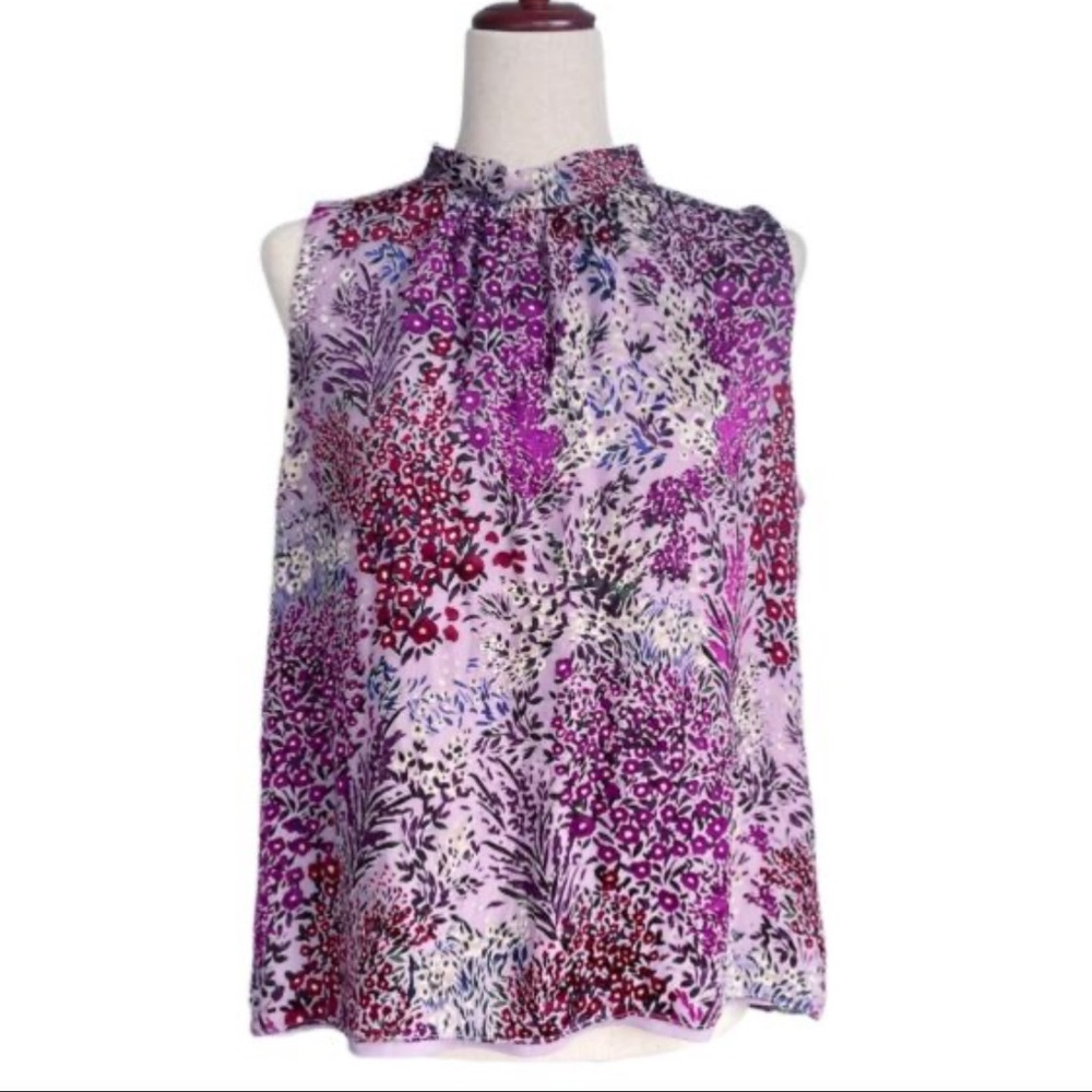 White House Black Market Floral Embossed High Neck Sleeveless Top